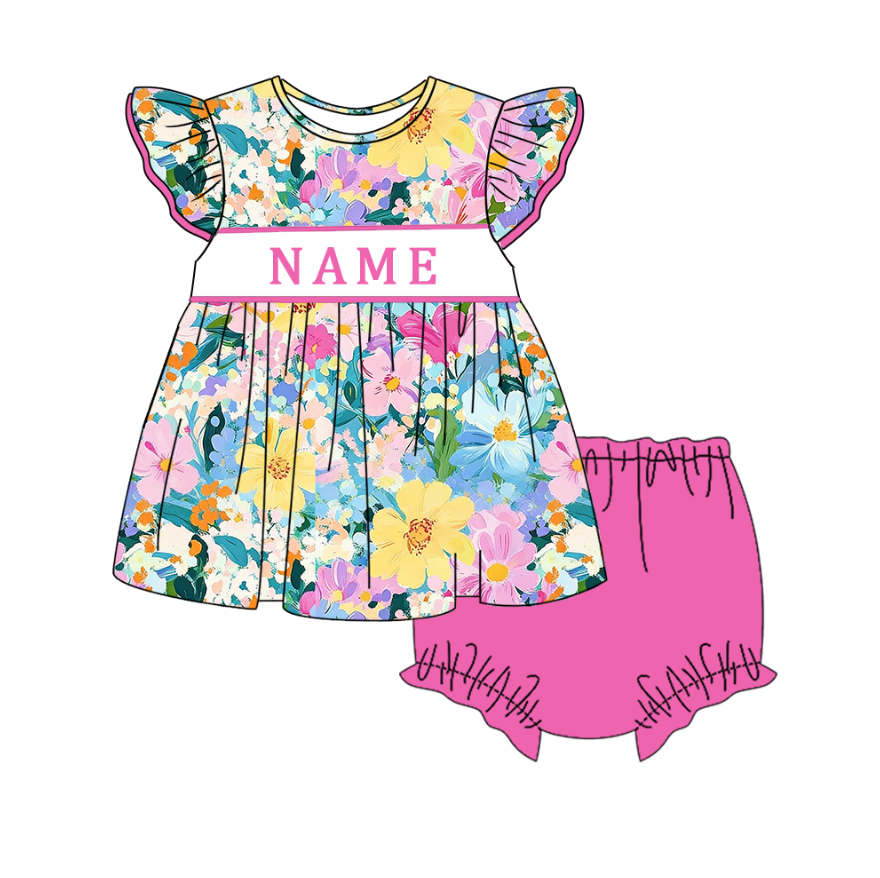 (Pre Order)Sisters Spring&Summer Floral Embroidery Smocked Dress,Set&Romper-Customized name