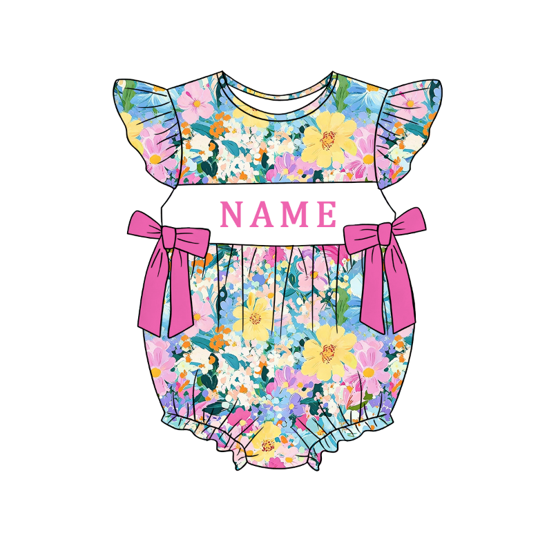(Pre Order)Sisters Spring&Summer Floral Embroidery Smocked Dress,Set&Romper-Customized name