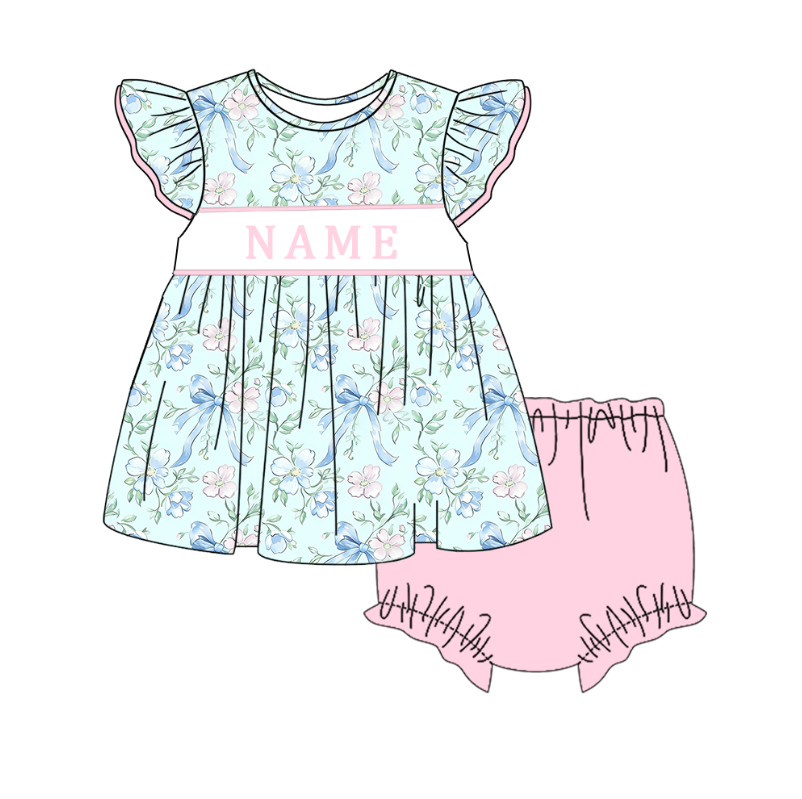 (Pre Order)Sisters Spring&Summer Floral Embroidery Smocked Dress,Set&Romper-Customized name