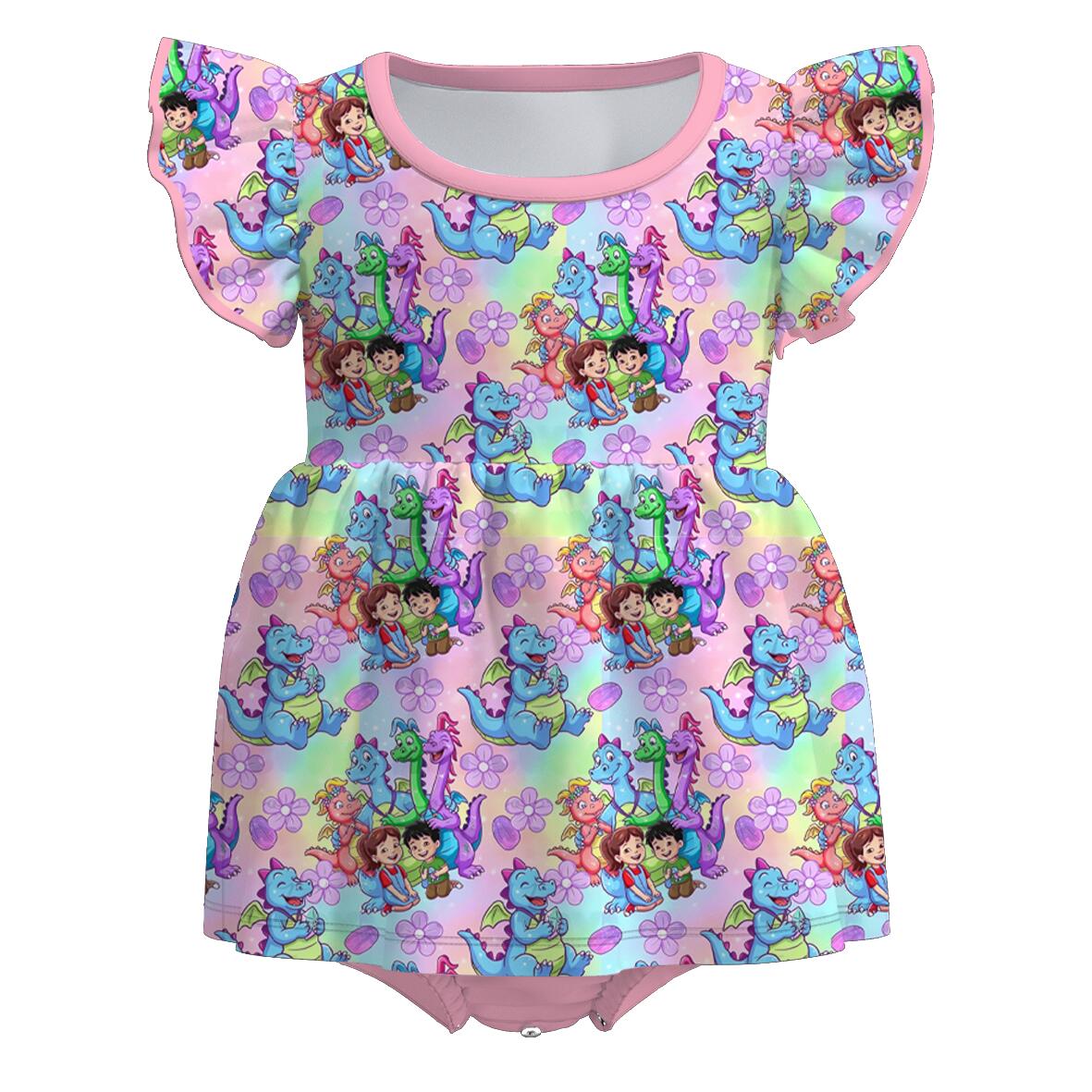 (Pre Order+Prepack Zone)Toddler Girls Summer Cartoon Print Romper