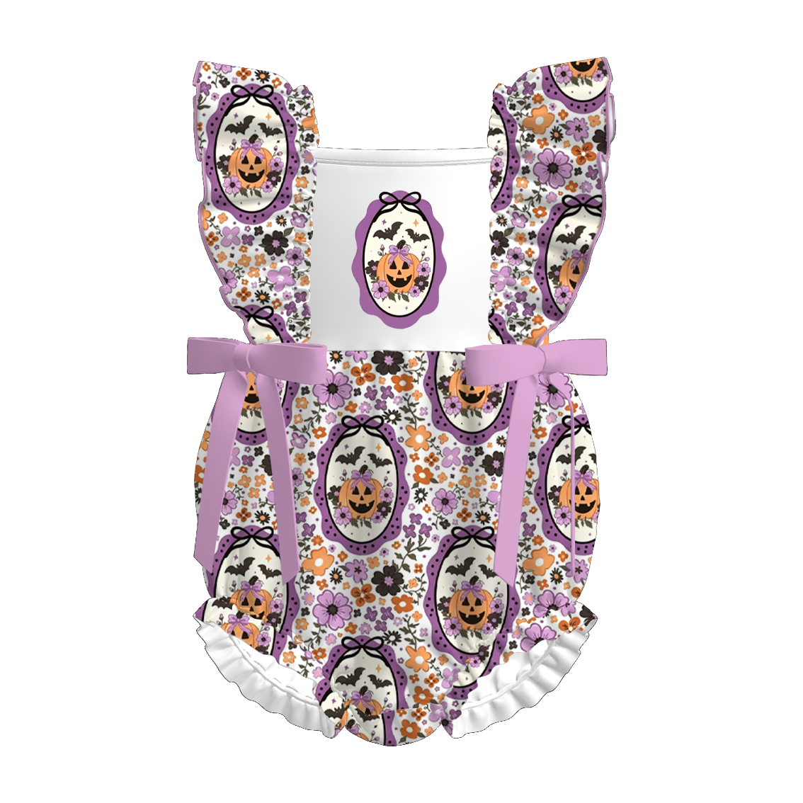 (Pre Order+Prepack Zone)Toddler Girls Halloween Ghost&Pumpkin Print Romper