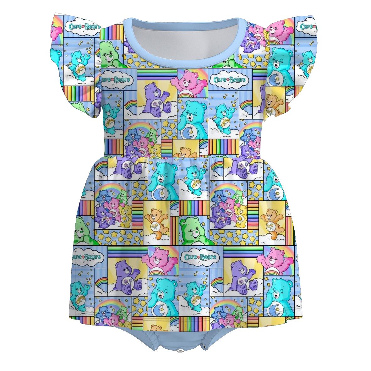 (Pre Order+Prepack Zone)Sisters Summer Cartoon Bear Print Dress&Romper