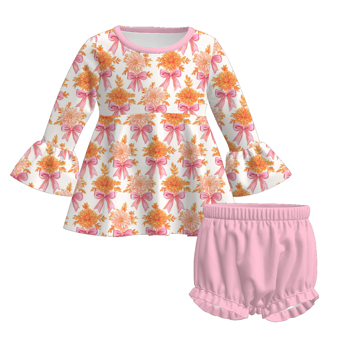(Pre Order+Prepack Zone)Toddler Girls Fall Pumpkin Print Bloomer Set