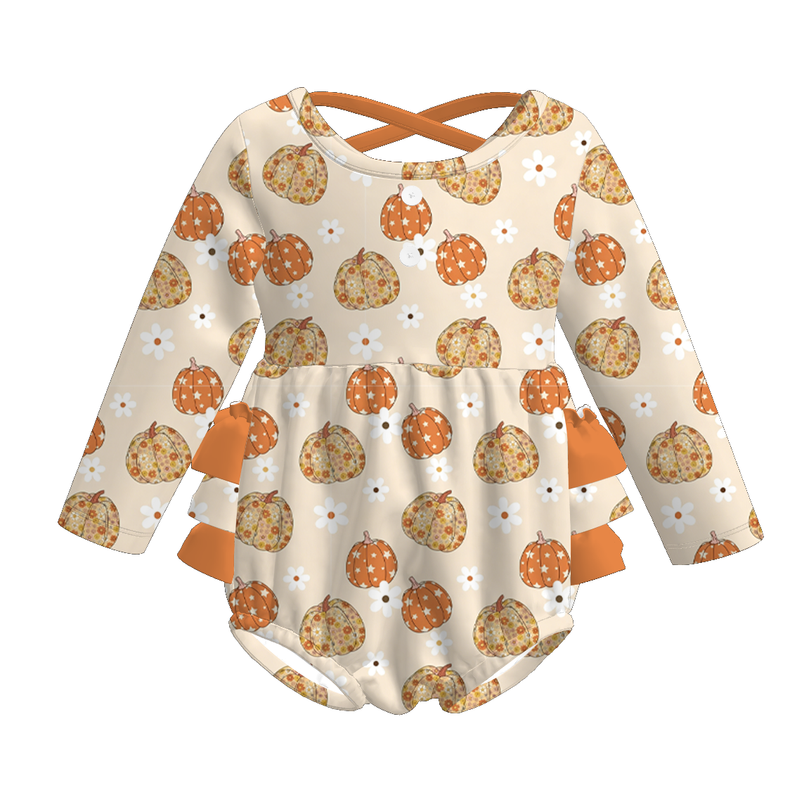 (Pre Order+Prepack Zone)Toddler Girls Fall Pumpkin Print Romper