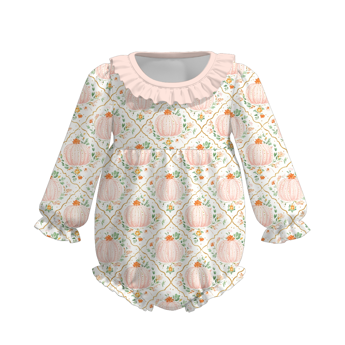(Pre Order+Prepack Zone)Toddler Girls Fall Pumpkin Print Romper