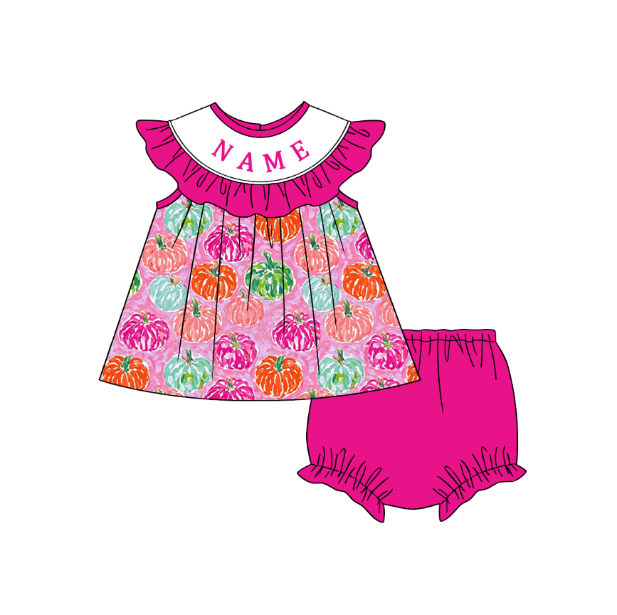 (Pre Order)Sisters Pumpkin Embroidery Smocked Dress,Set&Romper