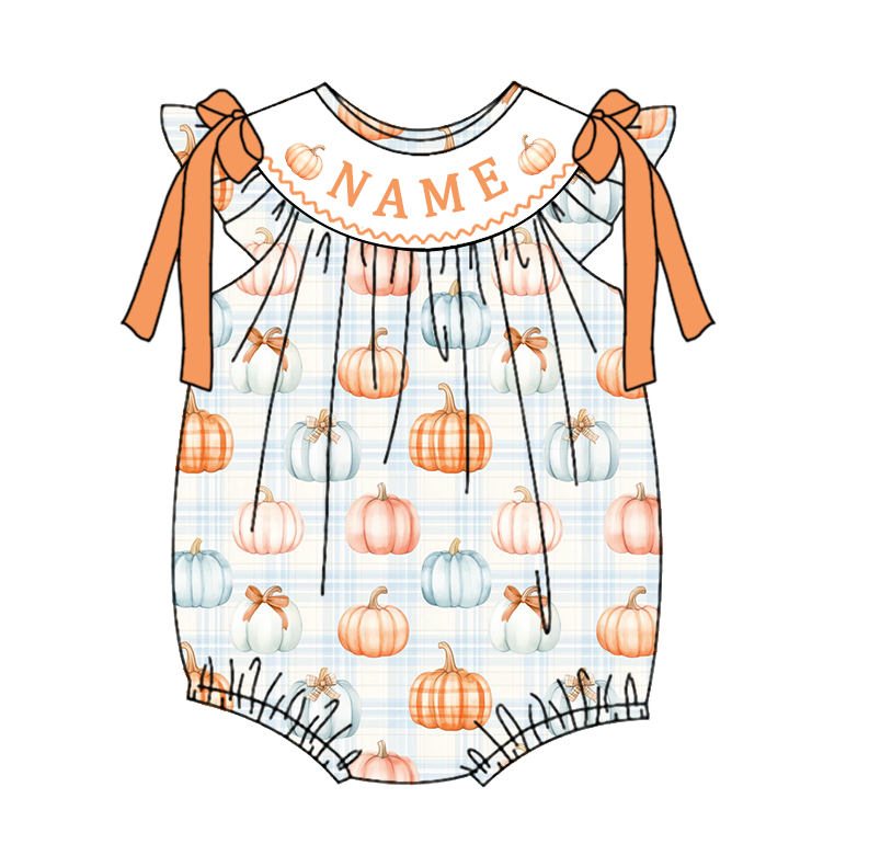 (Pre Order)Sisters Pumpkin Embroidery Smocked Dress,Set&Romper