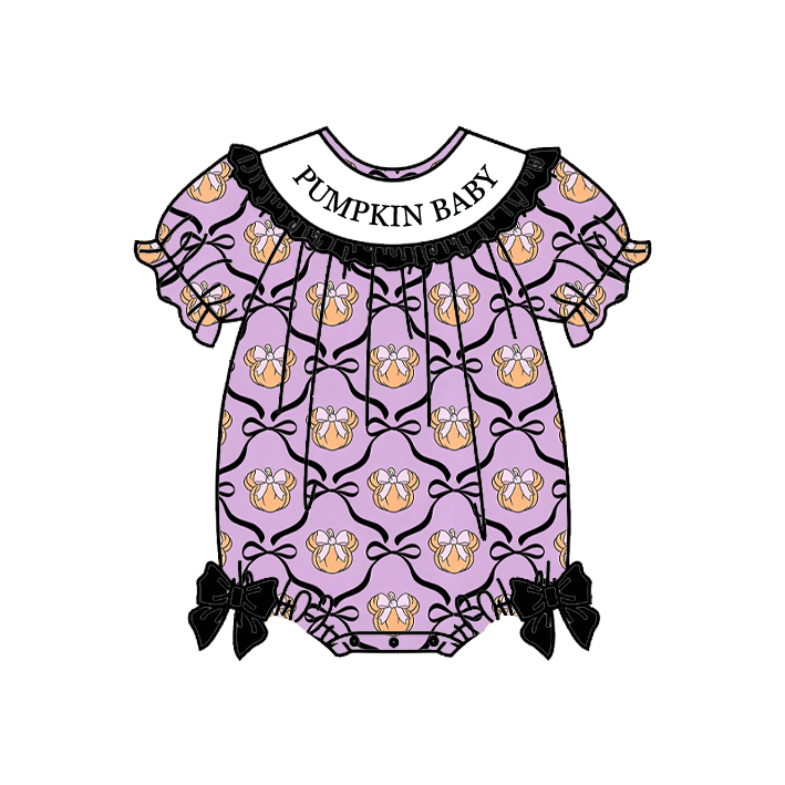 (Pre Order)Girls Halloween Embroidery Smocked Romper&Bloomer Set