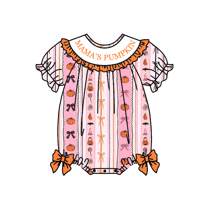 (Pre Order)Girls Halloween Embroidery Smocked Romper&Bloomer Set
