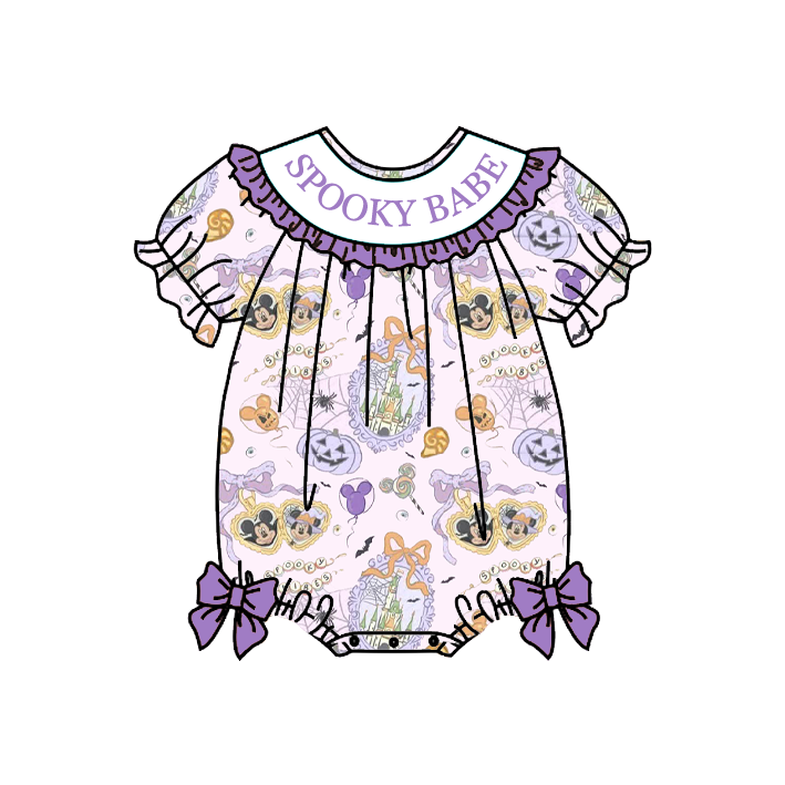 (Pre Order)Girls Halloween Embroidery Smocked Romper&Bloomer Set