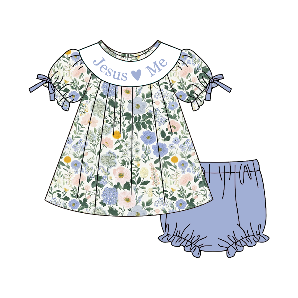 (Pre Order)Girls Fall Embroidery Smocked Set,Dress&Romper-Customized name