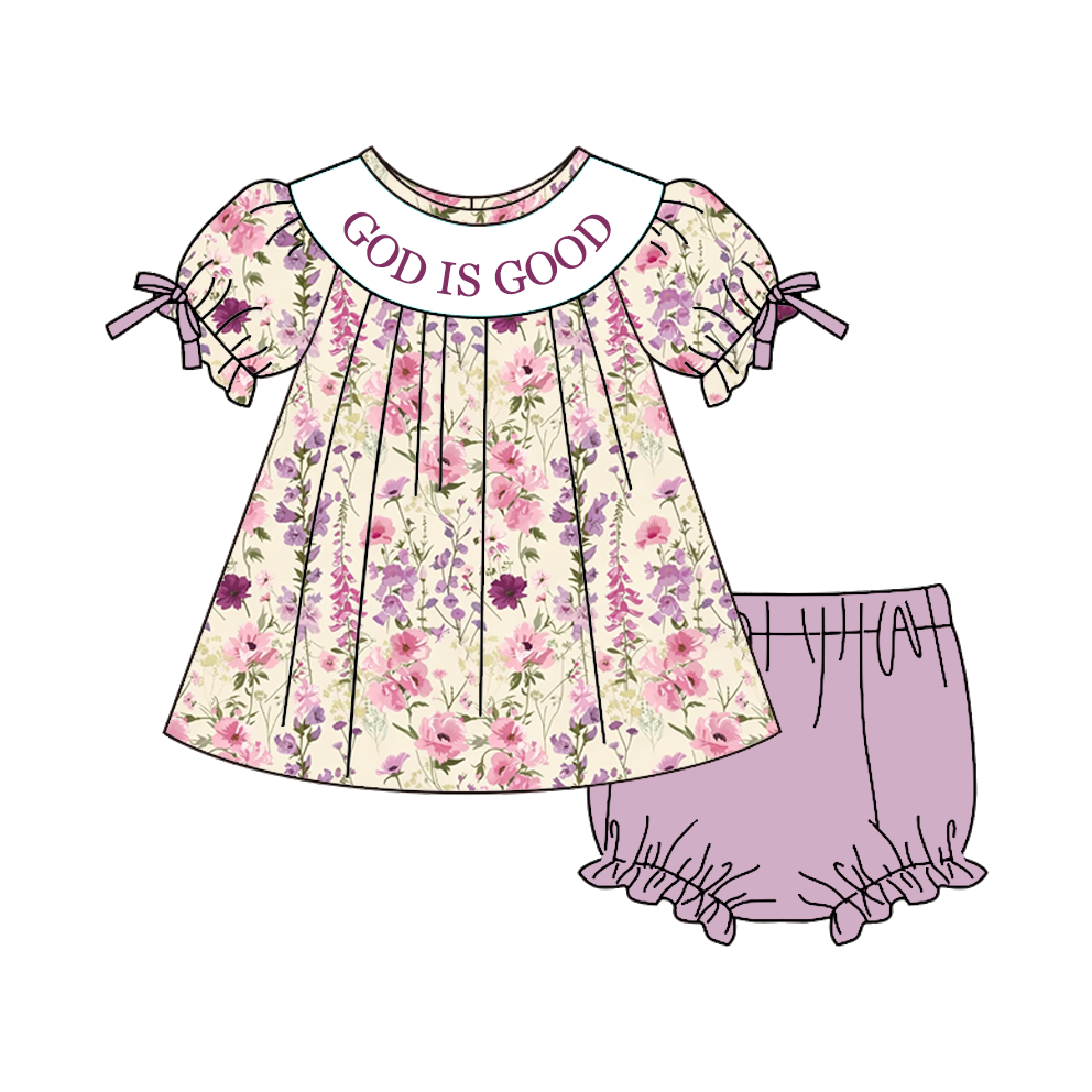 (Pre Order)Girls Fall Embroidery Smocked Set,Dress&Romper-Customized name