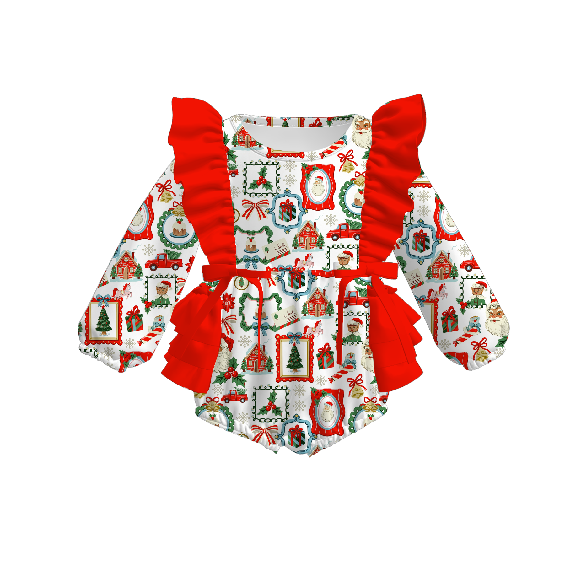 (Pre Order)Sisters Christmas Print Dress&Romper