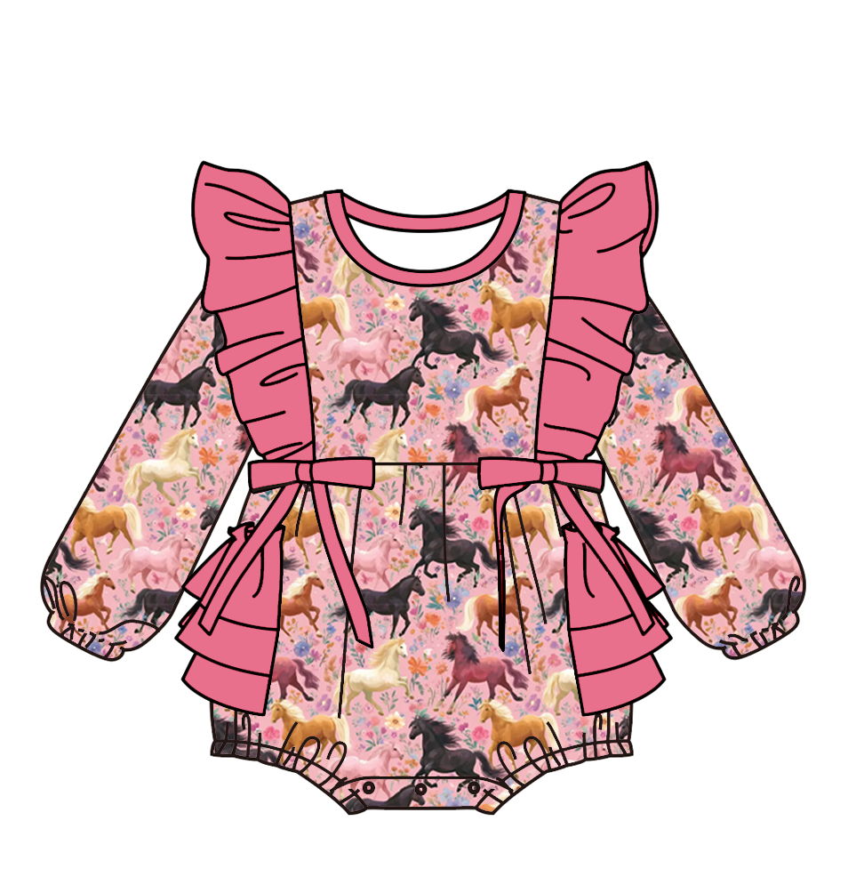 (Pre Order)Sisters Fall Horse Print Dress&Romper