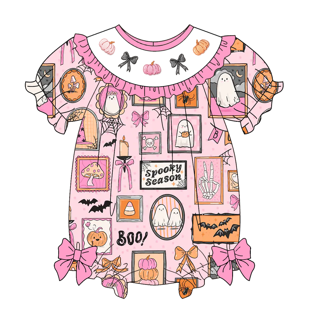 (Pre Order)Girls Halloween Embroidery Smocked Dress,Set&Romper