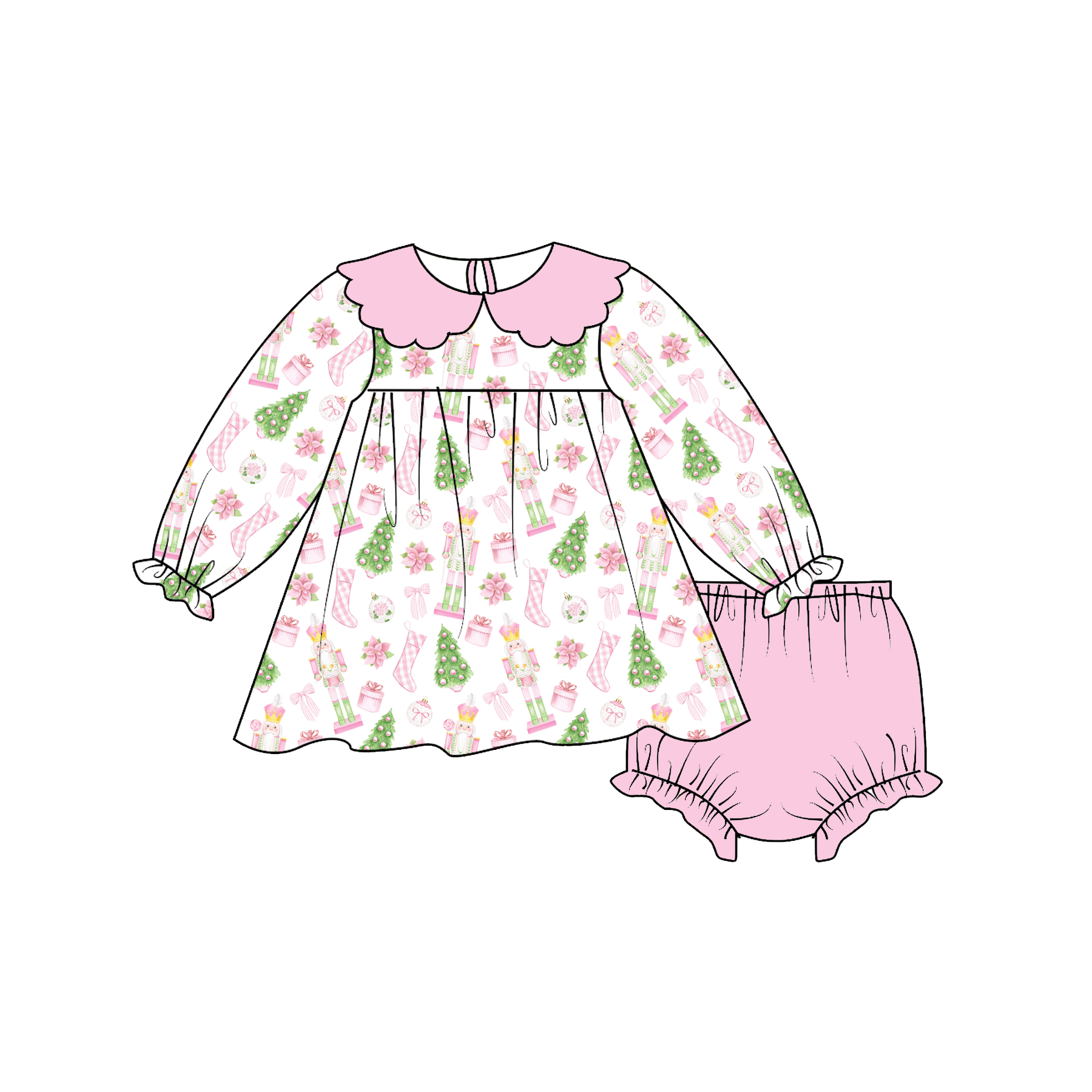 (Pre Order)Sisters Christmas Print Outfit Set&Bloomer Set