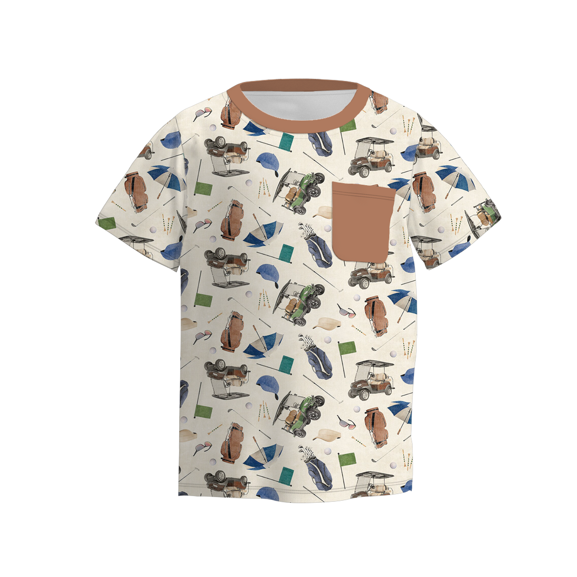 (Pre Order)Boys Summer Golf Fishing Print Short Sleeves Pocket Top