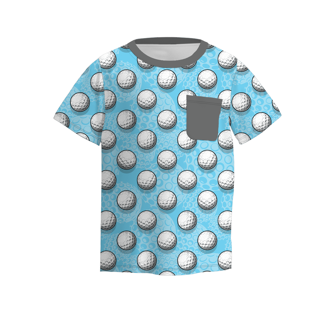 (Pre Order)Boys Summer Golf Fishing Print Short Sleeves Pocket Top