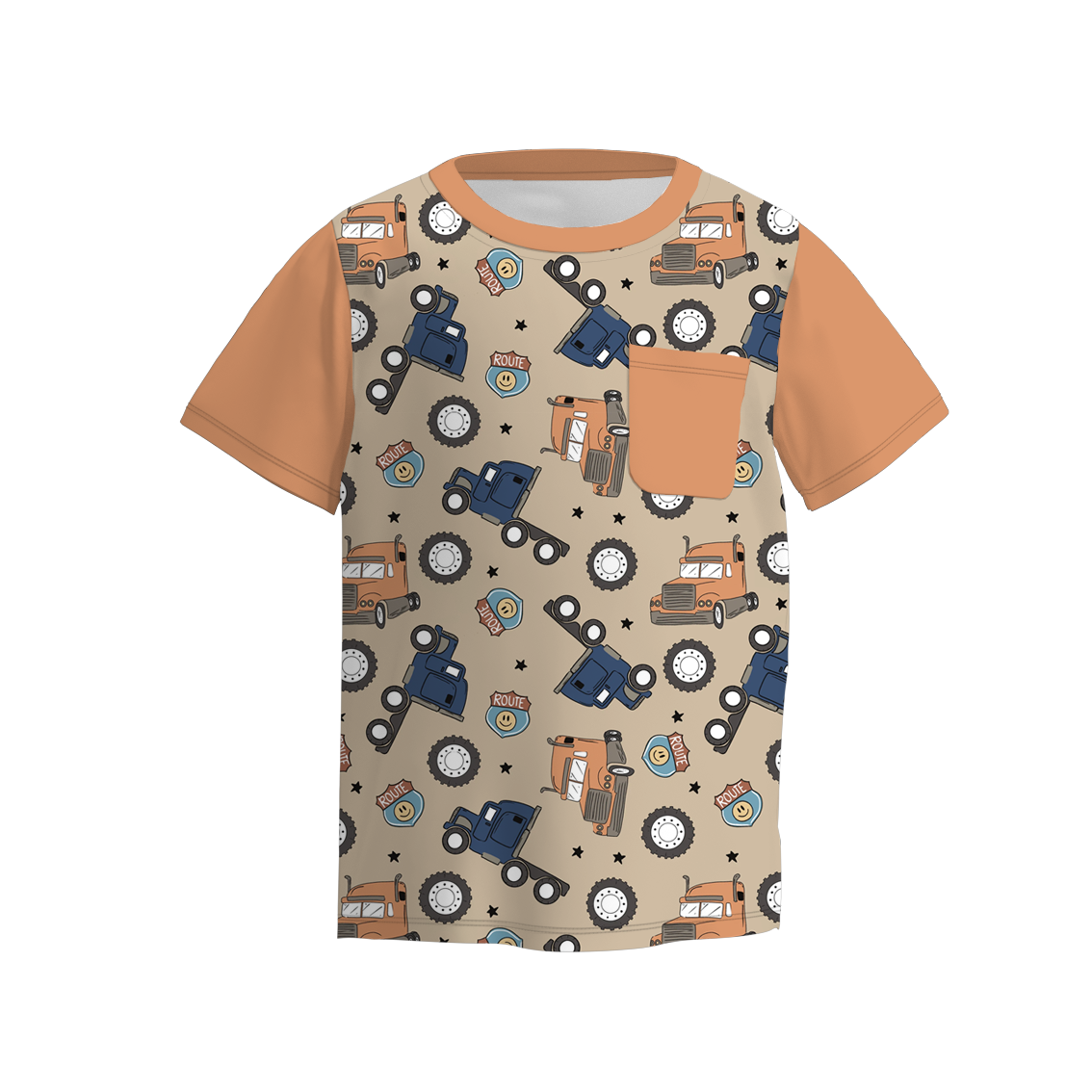 (Pre Order)Boys Summer Father's Day Truck Print Raglan Shirts