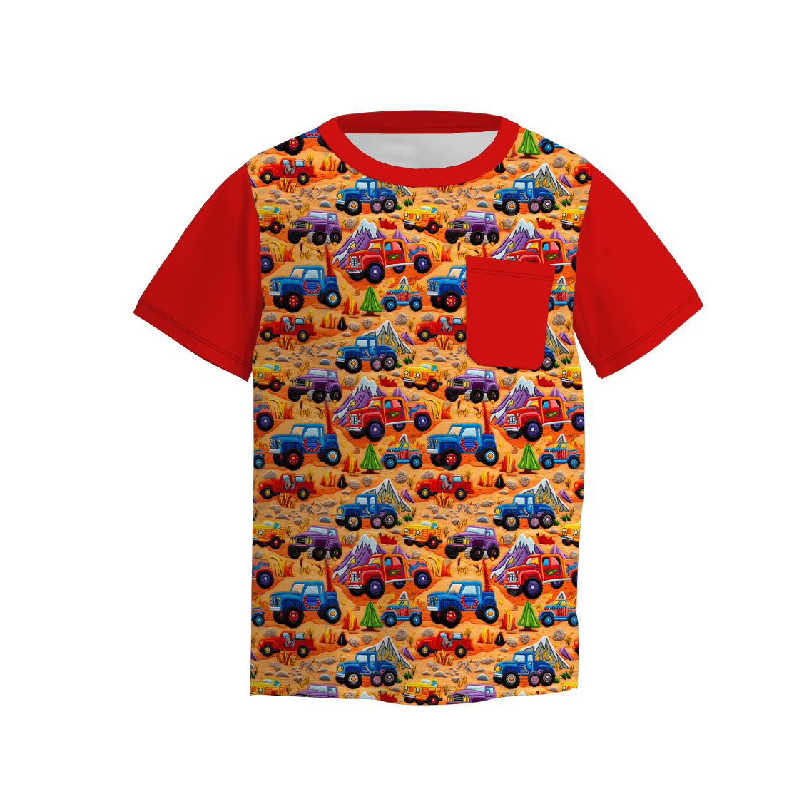 (Pre Order)Boys Summer Father's Day Truck Print Raglan Shirts