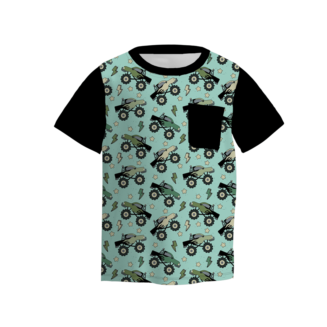 (Pre Order)Boys Summer Father's Day Truck Print Raglan Shirts