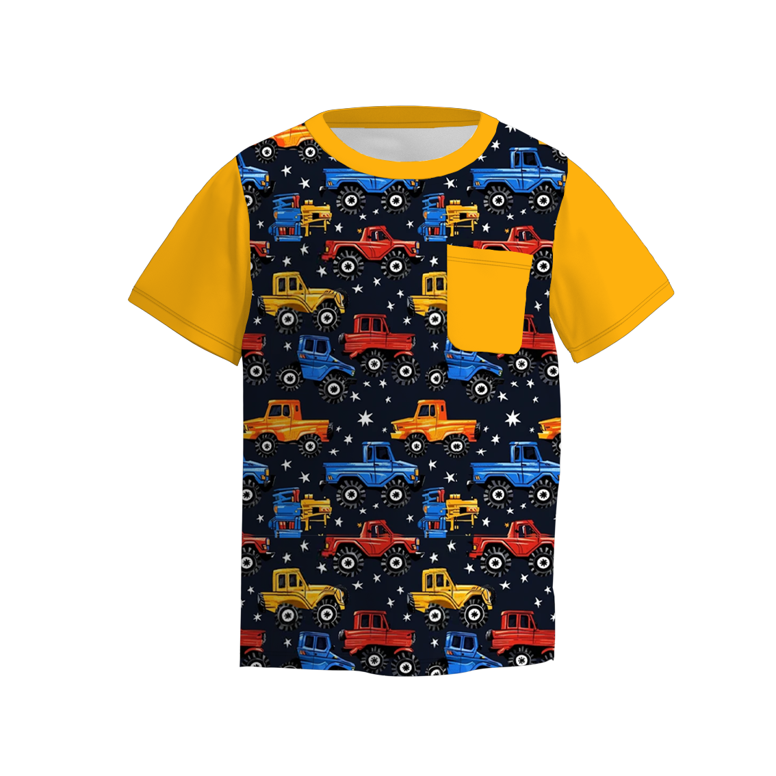 (Pre Order)Boys Summer Father's Day Truck Print Raglan Shirts