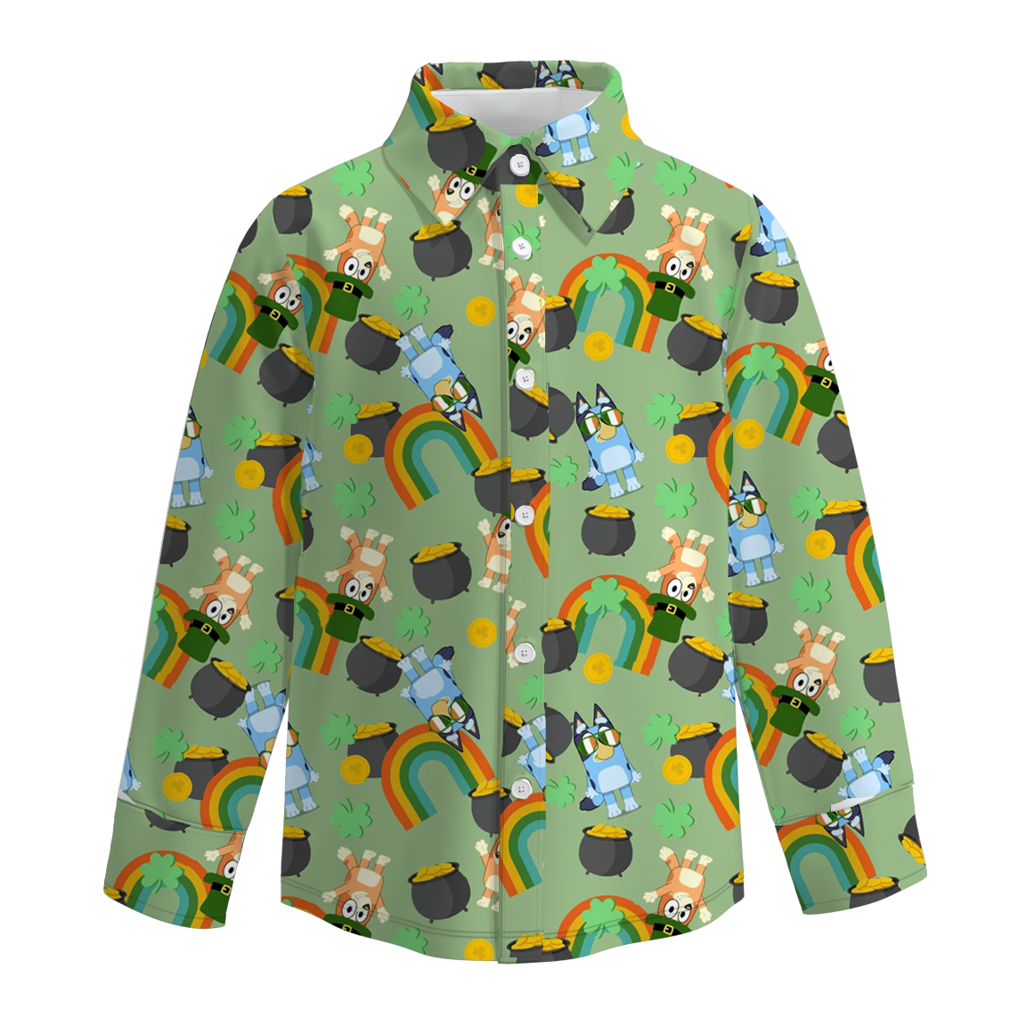 (Pre Order)Boys St.Patrick's Day Shamrock Print Four-way Stretch Shirt