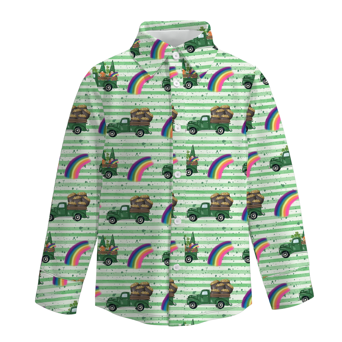 (Pre Order)Boys St.Patrick's Day Shamrock Print Four-way Stretch Shirt