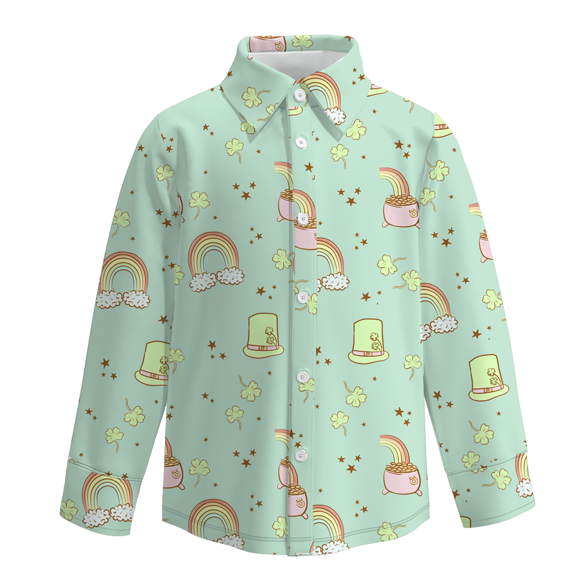 (Pre Order)Boys St.Patrick's Day Shamrock Print Four-way Stretch Shirt