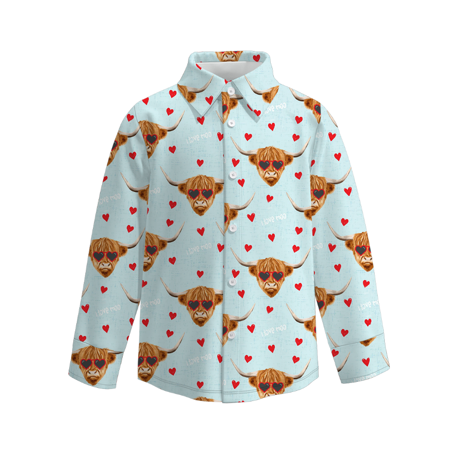 (Pre Order)Boys Valentine's Day Print Four-way Stretch Shirt