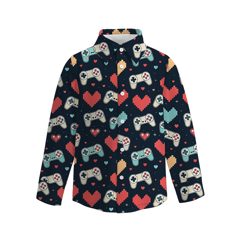(Pre Order)Boys Valentine's Day Print Four-way Stretch Shirt