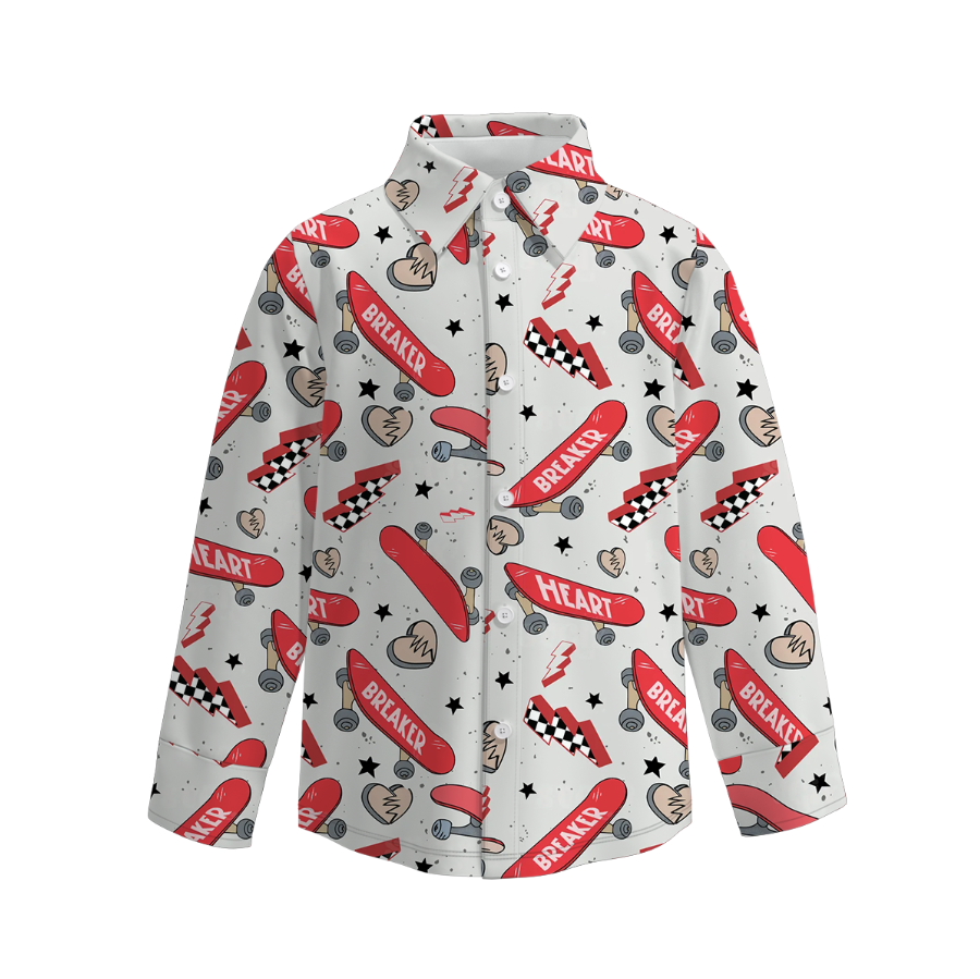 (Pre Order)Boys Valentine's Day Print Four-way Stretch Shirt