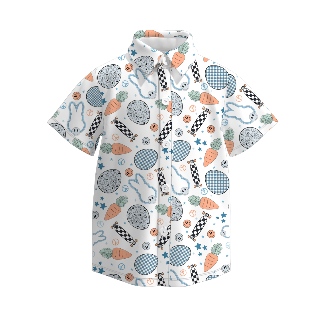 (Pre Order)Boys Easter Bunny Print Four-way Stretch Shirt