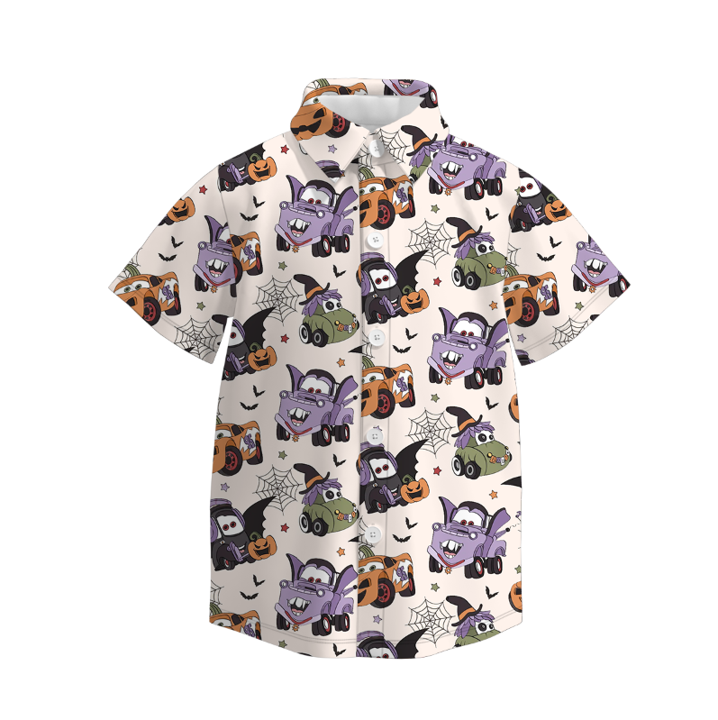 (Pre Order)Boys Halloween Pumpkin Print Four-way Stretch Shirt