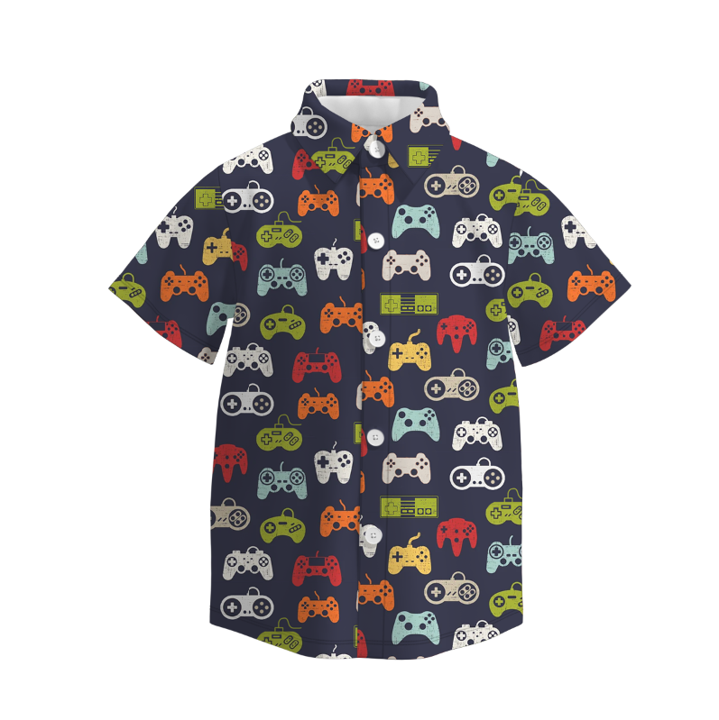 (Pre Order)Boys Halloween Pumpkin Print Four-way Stretch Shirt