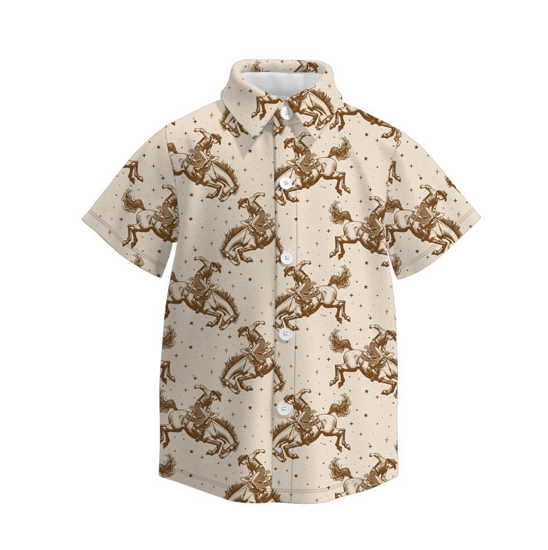(Pre Order)Boys Halloween Pumpkin Print Four-way Stretch Shirt