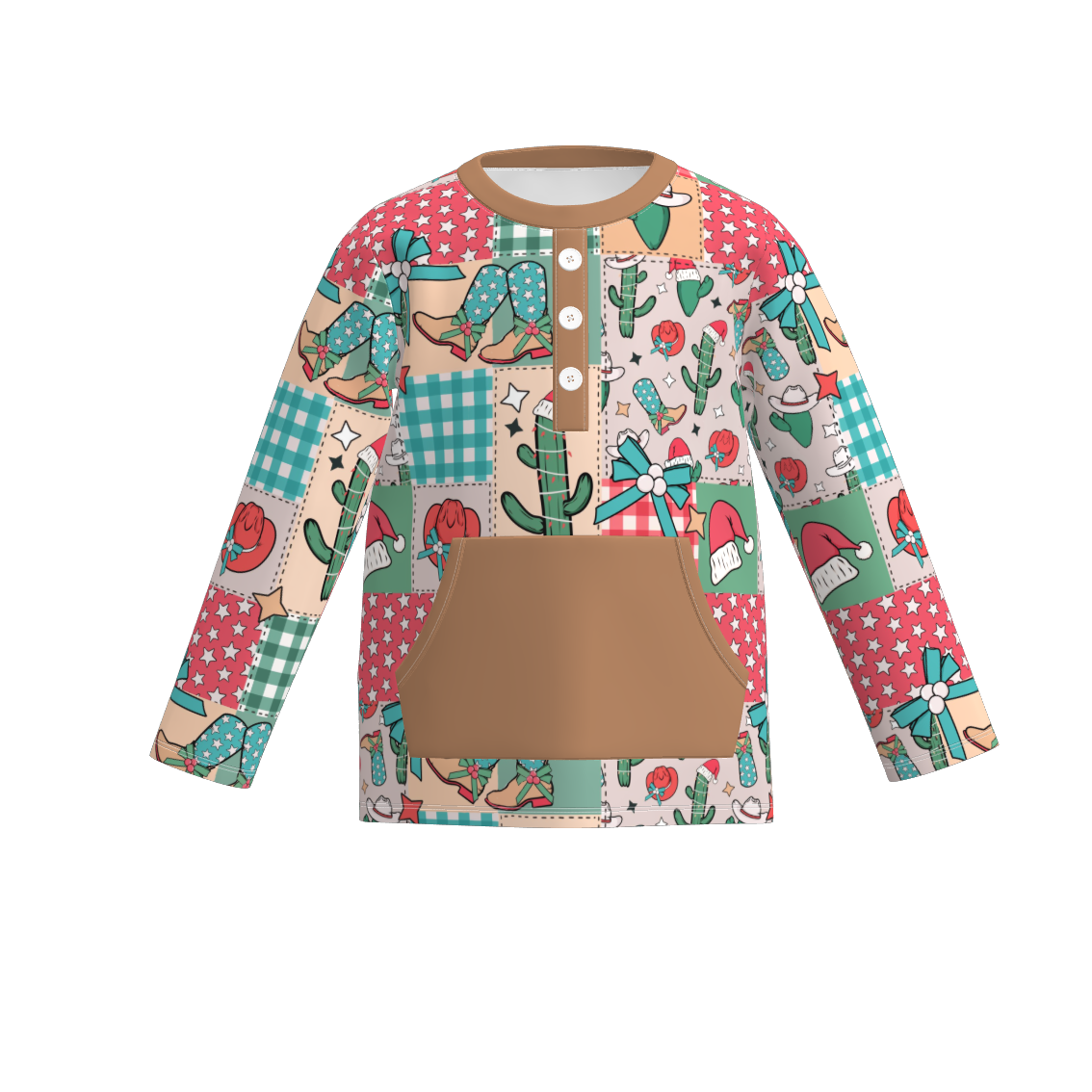 (Pre Order)Brothers Christmas Print Top&Romper with Pockets