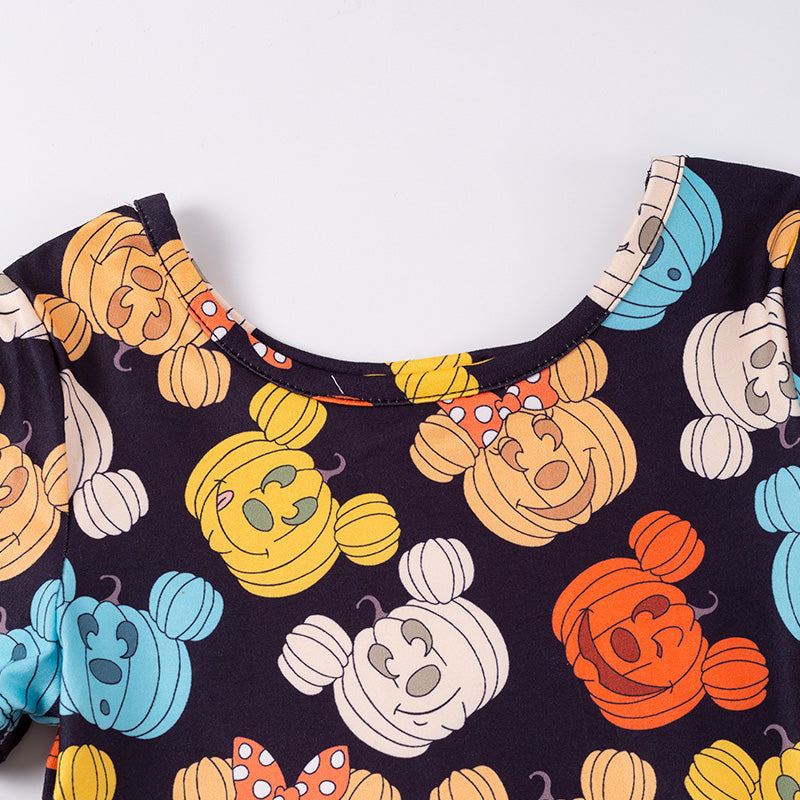 (In Stock E30-1-3)Girls Halloween Print Dress