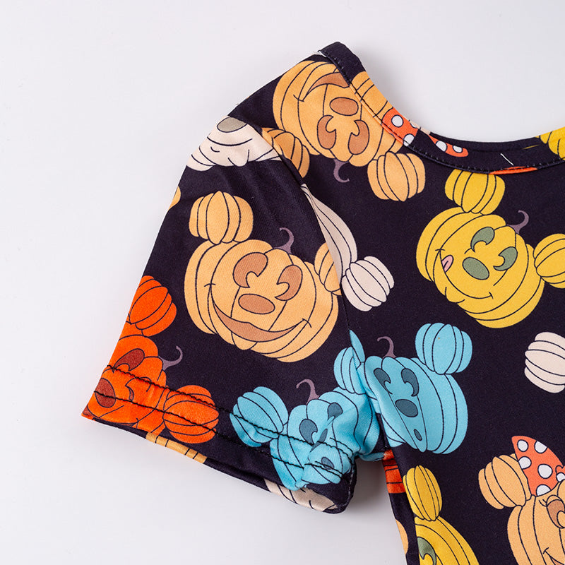 (In Stock E30-1-3)Girls Halloween Print Dress