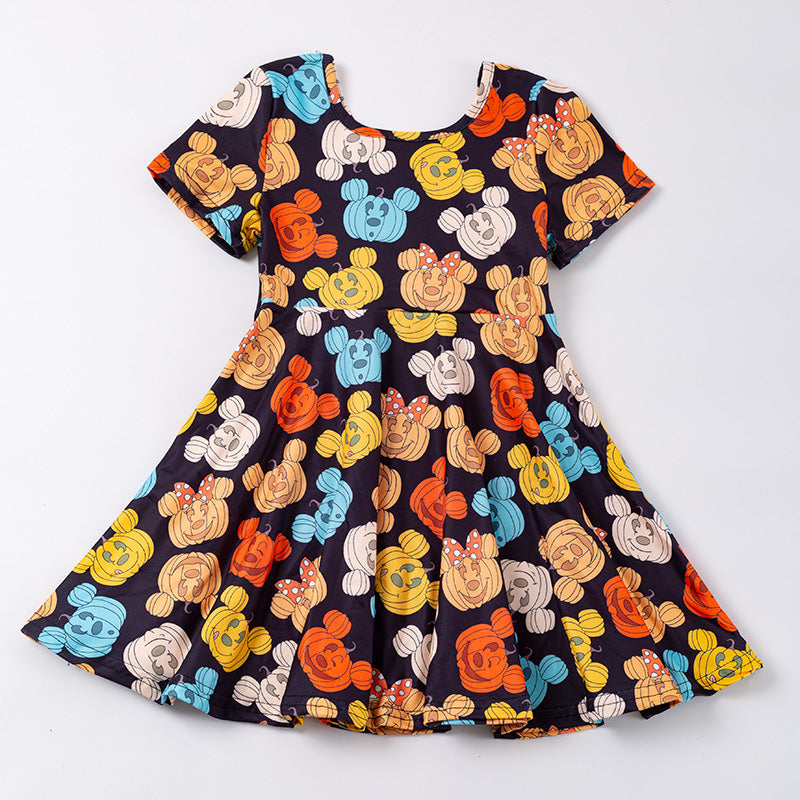 (In Stock E30-1-3)Girls Halloween Print Dress