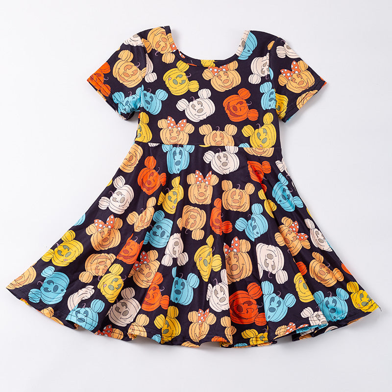 (In Stock E30-1-3)Girls Halloween Print Dress