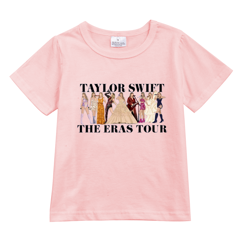 (Pre Order)Cartoon Printed Short Sleeve Pink T-shirt