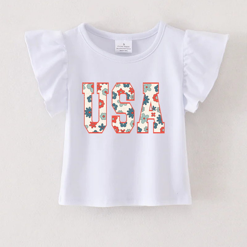 (Pre Order)Patriotic Print Cotton White Essential Top
