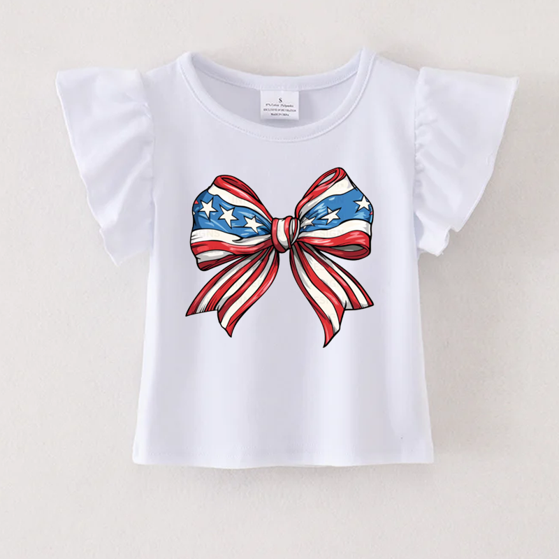 (Pre Order)Patriotic Print Cotton White Essential Top