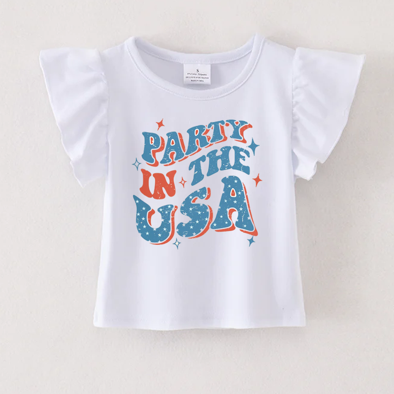 (Pre Order)Patriotic Print Cotton White Essential Top