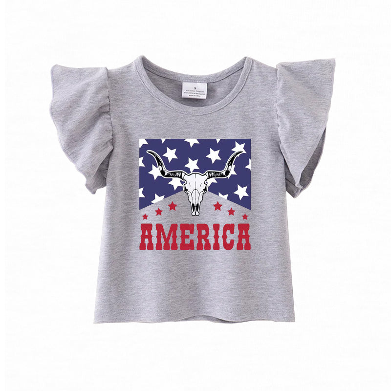 (Pre Order)Patriotic Print Grey Cotton Essential Top