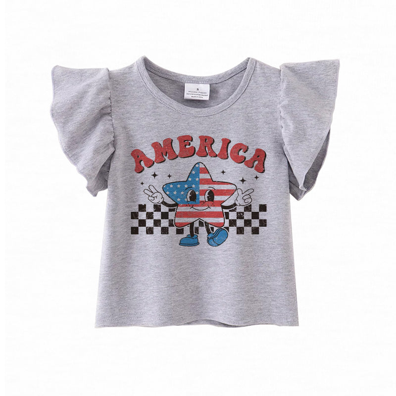 (Pre Order)Patriotic Print Grey Cotton Essential Top
