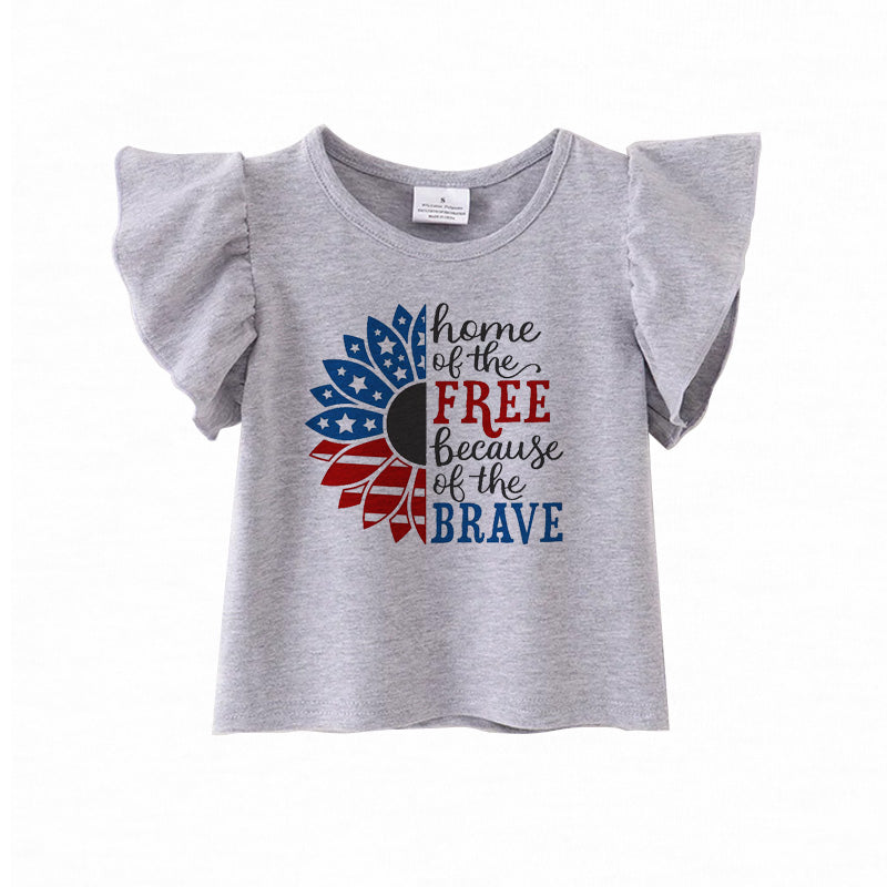 (Pre Order)Patriotic Print Grey Cotton Essential Top
