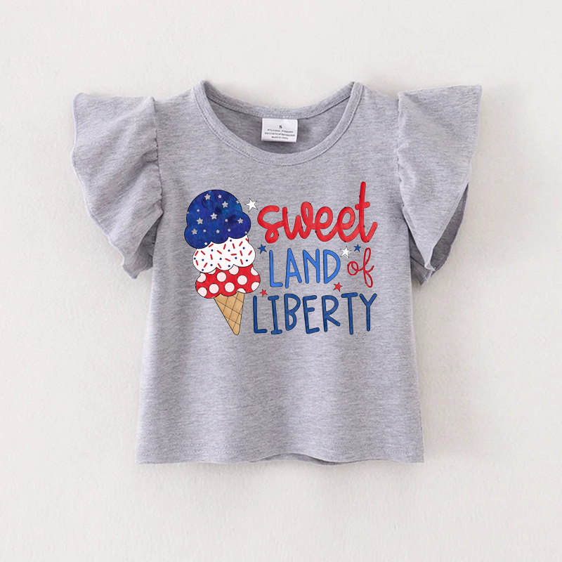 (Pre Order)Patriotic Print Grey Cotton Essential Top