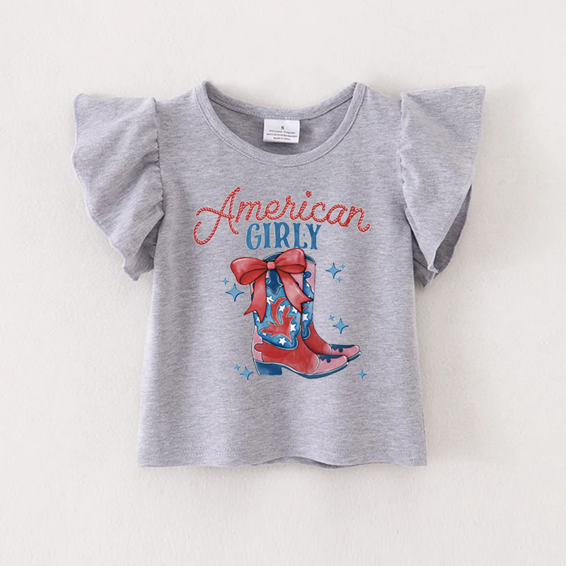 (Pre Order)Patriotic Print Grey Cotton Essential Top